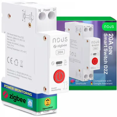 Siguranta inteligenta Nous D2Z, 20A, ZigBee, 1 canal, Monitorizare energie, montare pe sina DIN / 5905072800594