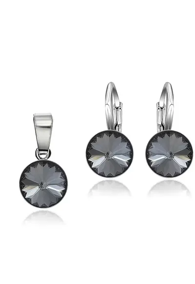 Set Argint 925 placat cu rodiu cu cristale Swarovski® Rivoli 8mm LRS - Gri