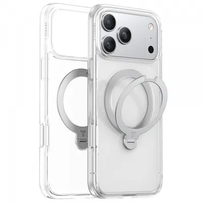 Husa MagSafe pentru Apple iPhone 17 Pro, Torras, Ostand Spin, Transparenta