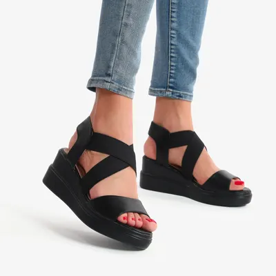 Sandale din Piele Ecologica cu Platforma Crl0735 Negru