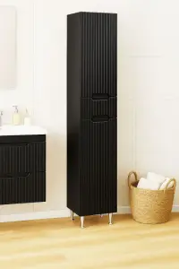 Dulap baie seria 033, front MDF, 2 usi, 1 sertar, negru, 30x31.6x180 cm