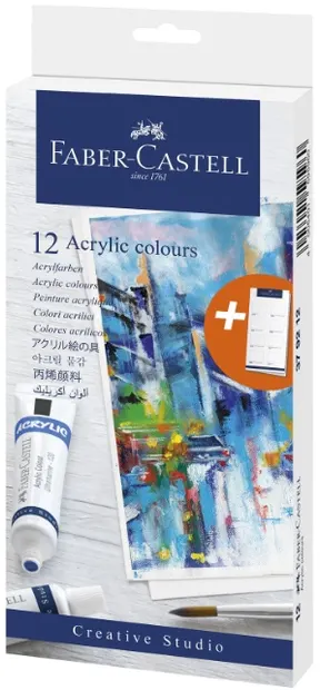 Vopsele acrilice Faber-Castell - Creative Studio, 12 culori, 20 ml