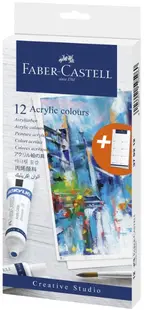 Vopsele acrilice Faber-Castell - Creative Studio, 12 culori, 20 ml