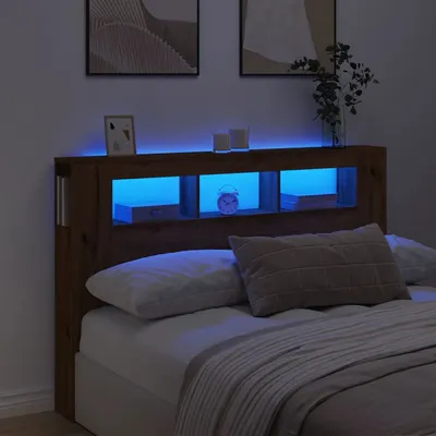 Gossi tablie de pat cu led, stejar artizanal, 160x18,5x103,5 cm, lemn