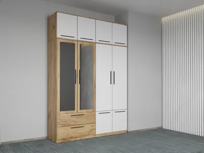 Dulap dormitor Stejar+Alb 4U cu oglinda+suprapozabil - Madrid