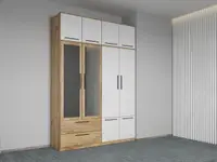 Dulap dormitor Stejar+Alb 4U cu oglinda+suprapozabil - Madrid