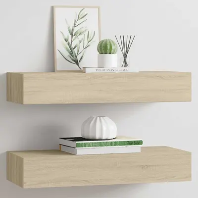 vidaXL Dulapuri de perete cu sertare 2 buc. stejar 60x23,5x10 cm MDF