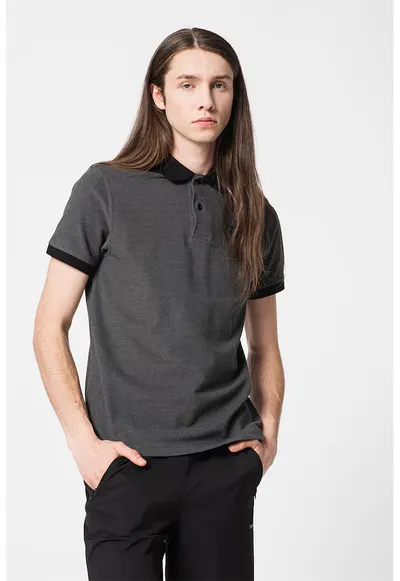 Tricou polo din pique cu guler si mansete contrastante Sports - Gri antracit