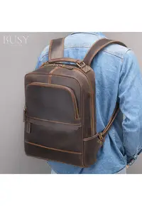 Rucsac barbati din piele naturala pentru laptop 15 - 6' - Rayan - piele premium crazy horse - sistem prindere troler - compartiment tableta - dark coffee vintage