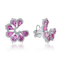 Cercei florali din aur alb cu safire roz pear de 2.61ct si diamante de 0.57ct