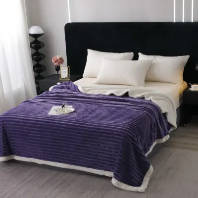 Patura Super Soft Cocolino, Blanita Artificiala de Iepure, Model Gofrat, cu Blanita Sherpa, 200x230 cm – Eleganta si Caldura cu Model Dungat, Indigo