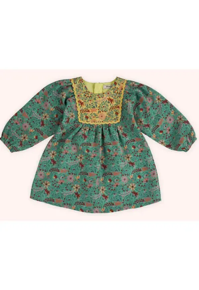 Rochie cu maneca lunga - Retro Journey - Verde & Galben - pentru fetite - Verde/Galben
