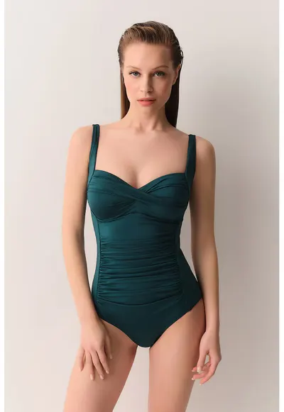 Costum de baie intreg cu model uni - Verde smarald