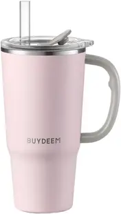 Cană termică cu păi BUYDEEM - Piglet Pink, 700 ml