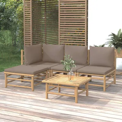 Gossi set mobilier de gradina cu perne gri taupe, 5 piese, bambus