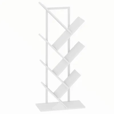 HOMCOM Bibliotecă în formă de copac, 7 niveluri, mobilier de depozitare industrial cu cadru din oțel, 50x24x109cm, alb | Aosom Romania