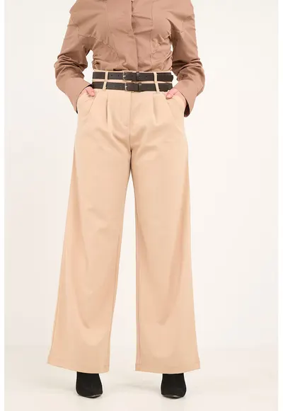 Pantaloni ampli cu talie inalta - Maro camel