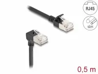Cablu de retea RJ45 Cat.6A S/FTP Slim unghi 90 grade jos/drept 0.5m Negru, Delock 80304