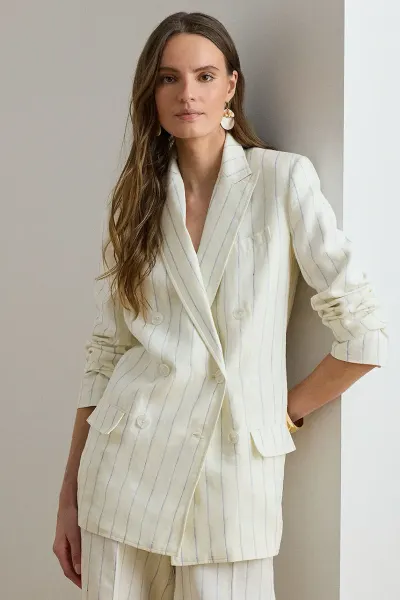Lauren Ralph Lauren sacou cu două rânduri de nasturi pentru femei, din in