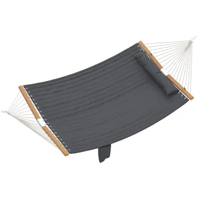 Outsunny Hamac suspendat 325 cm cu pernă extra-lungă, țesătură matlasată, buzunar pentru reviste, interior și exterior, gri | Aosom Romania