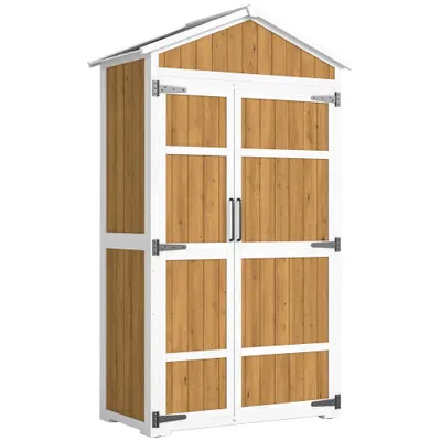 Outsunny Dulap de grădină Adăpost exterior etanș cu acoperiș metalic Uși duble pentru unelte de grădină 105x55x179cm Natural | Aosom Romania