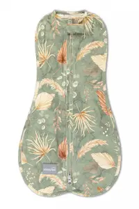 Saculet swaddle pentru infasat nou nascut + caciulita First Step Boho Green 0.2 Tog Sleepee