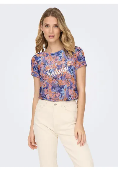 Tricou cu imprimeu floral si text Rilla
