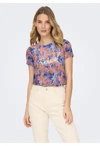Tricou cu imprimeu floral si text Rilla