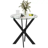 HOMCOM Masa de dining moderna din sticla, diametru 70 cm, Masa de bucatarie cu placa de sticla securizata si picioare din metal, pentru 4 persoane | Aosom Romania