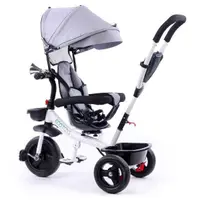 Tricicleta pentru copii Ecotoys Gri pentru copiii intre 6 luni, cu sezut reversibil, roti din spuma eva,spatar cu husa moale si centura de siguranta in 5 puncte