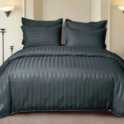 Lenjerie HoReCa, pat dublu, Damasc Finetat Deluxe cu Elastic, 6 piese, Negru