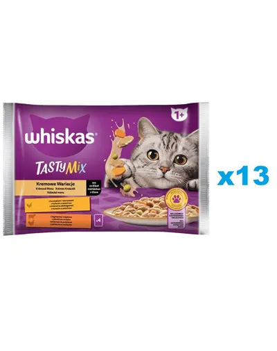 WHISKAS Adult pliculete pisici 52x85g Creamy Variations hrana umeda pentru pisici adulte in sos cu: pui si legume, miel si curcan