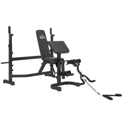 Soozier Bancă pentru Greutăți cu Suport pentru Genuflexiuni, Bancă Olimpică Reglabilă, Multifuncțională cu Pad Curl pentru Brațe, Extensii pentru Picioare, Gri | Aosom Romania