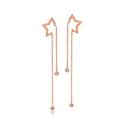 Cercei lungi cu stelute din aur roz cu diamante de 0.06ct