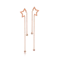 Cercei lungi cu stelute din aur roz cu diamante de 0.06ct