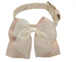 Zgarda ecopiele, crem, cu decor fundita, lungime 20 cm