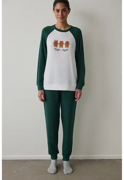 Bluza lunga de pijama - Verde englez