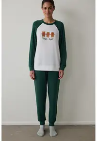 Bluza lunga de pijama - Verde englez