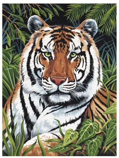 Set de pictură cu vopsele acrilice pe pânză Royal - Tigri, 23 x 30 cm
