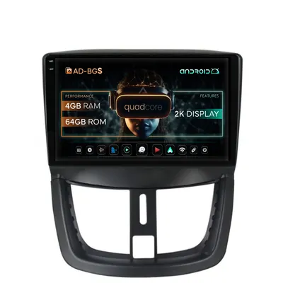 Navigatie 2K Peugeot 207, Android, S-Quadcore 4GB RAM + 64GB ROM, 9.5 Inch - AD-BGS90042K+AD-BGRKIT263