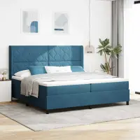 vidaXL Pat cu arcuri cu headboard albastru 200 x 200 cm Catifea