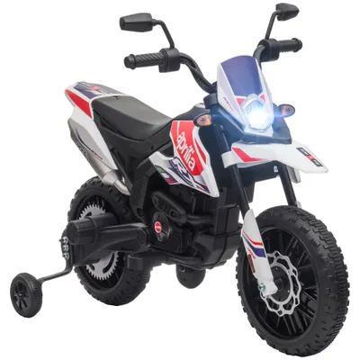 AIYAPLAY Motocicletă electrică pentru copii 12V, 37-96 luni, 2 motoare, roți ajutătoare detașabile, 30 kg, albă | Aosom Romania
