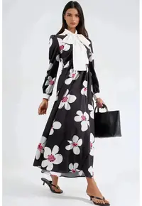 Rochie maxi - maneci lungi - negru - poliester cu lycra