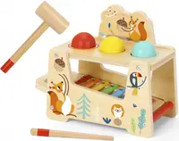 Jucarie din lemn Tooky Toy - Xilofon cu bile si ciocan,Lumea padurilor