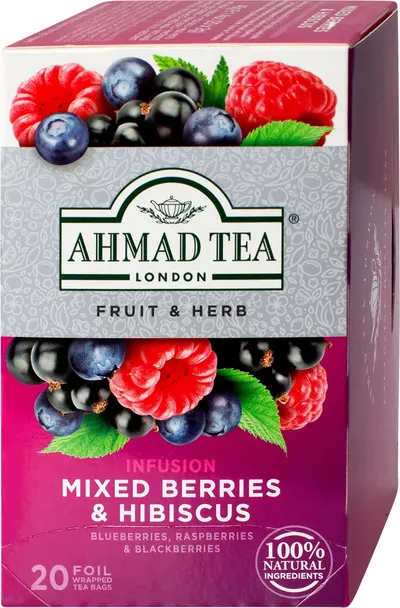 Ceai de fructe de pădure mixte și hibiscus, 20 de pliculețe, Ahmad Tea