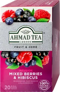 Ceai de fructe de pădure mixte și hibiscus, 20 de pliculețe, Ahmad Tea