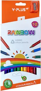 Creioane colorate Y-Plus Rainbow - Jumbo Pastel, 12 culori, cu ascuțitoare