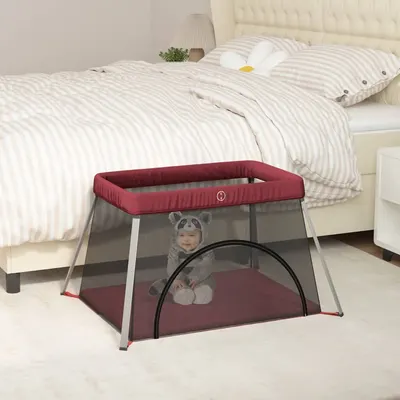vidaXL Țarc pentru copii cu saltea, roșu, pânză textil