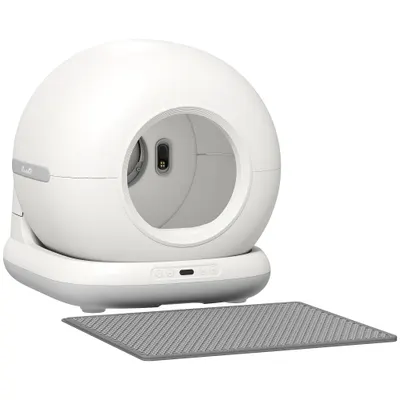 PawHut Litieră auto-curățabilă pentru pisici 72L, Purificare dublă, Control prin aplicație, Protecție de siguranță, 58,1x47,5x53cm, Alb | Aosom Romania