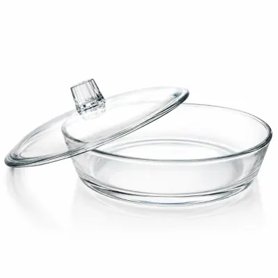 Vas Rotund din Sticla cu Capac, 23x6cm Transparent pentru Servire